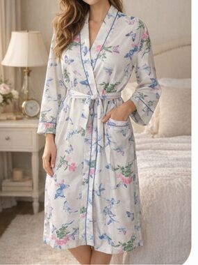 Vintage Barbara Winters For Periphery Floral and Butterfly Pattern Robe